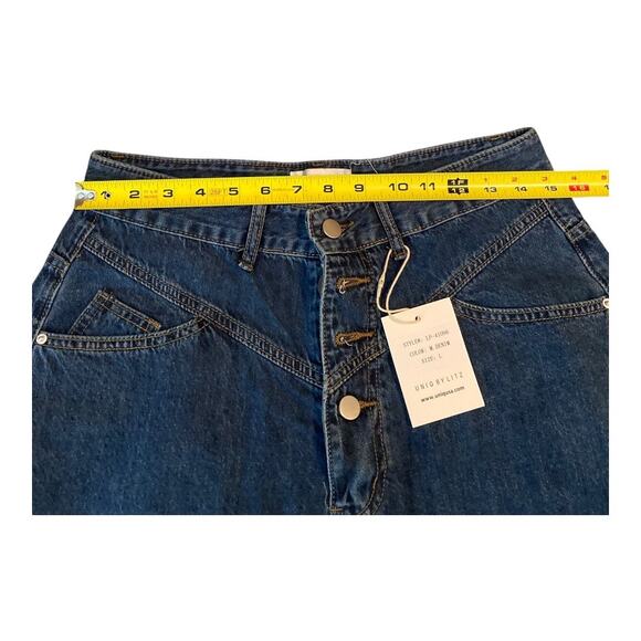 Uniq by Litz Women’s Button Fly Dark Wash Wide Leg Hi Waist Size L W30 Jeans - Picture 7 of 9